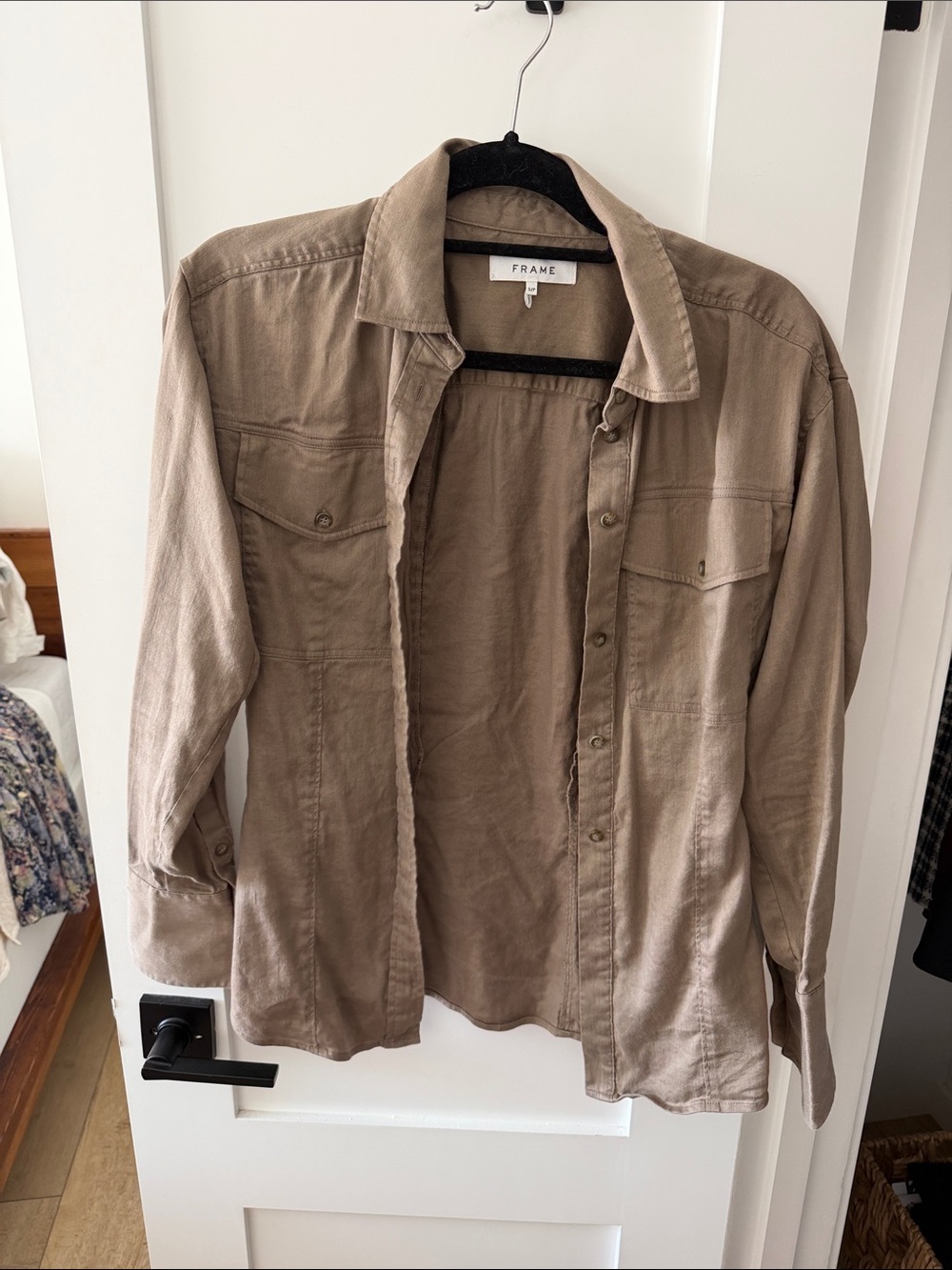Frame Denim Taupe Button-Down Shirt Jacket
